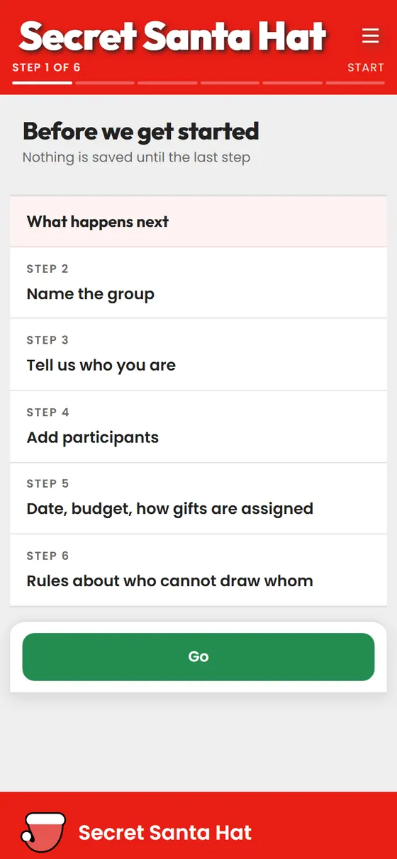 The create wizard listing the six steps before anything is filled in