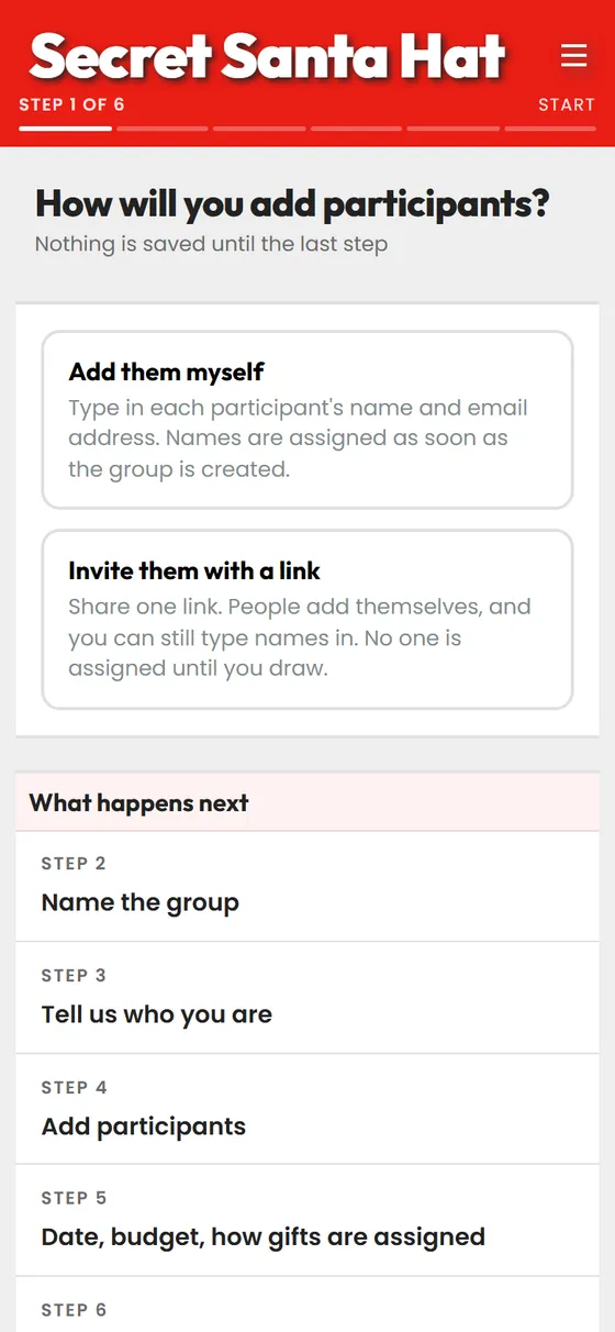 The first step choosing between typing the names yourself and inviting people with a link