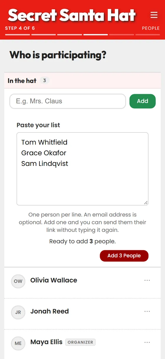 A pasted list of names being read into the group at once