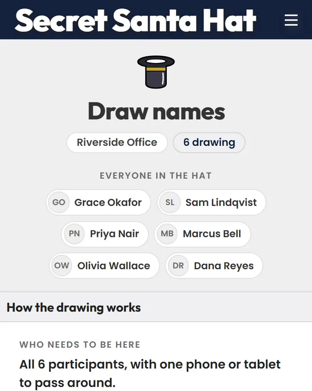 The draw page in the Black Tie theme