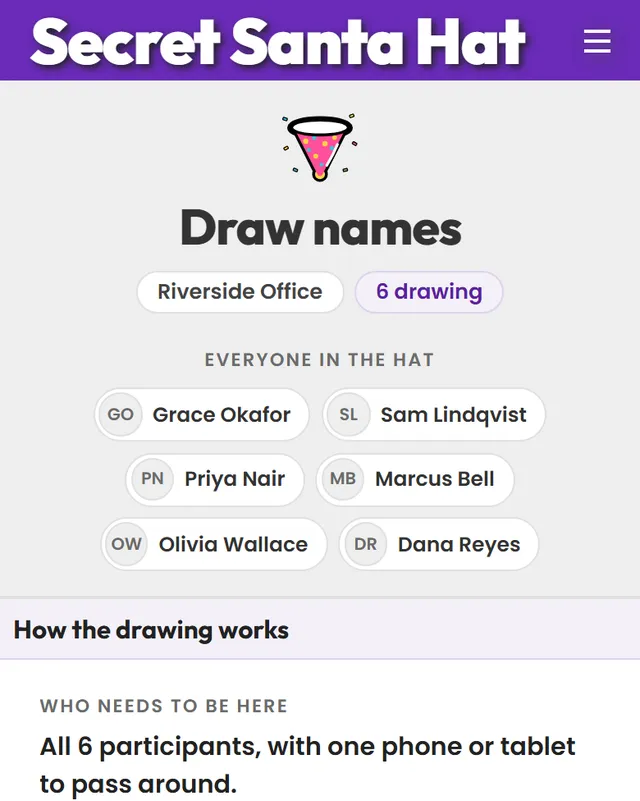 The draw page in the Confetti theme