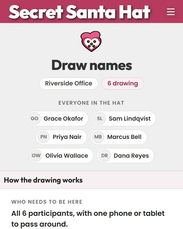 The draw page in the Galentine’s theme