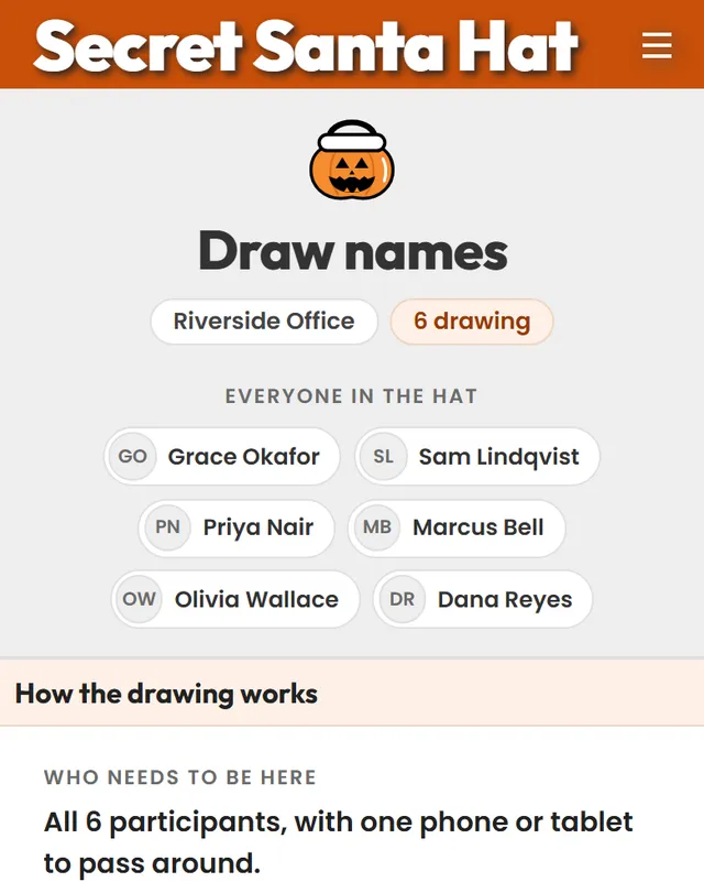 The draw page in the Pumpkin theme