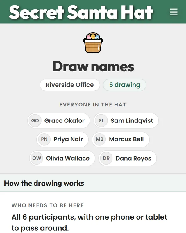 The draw page in the Spring Basket theme