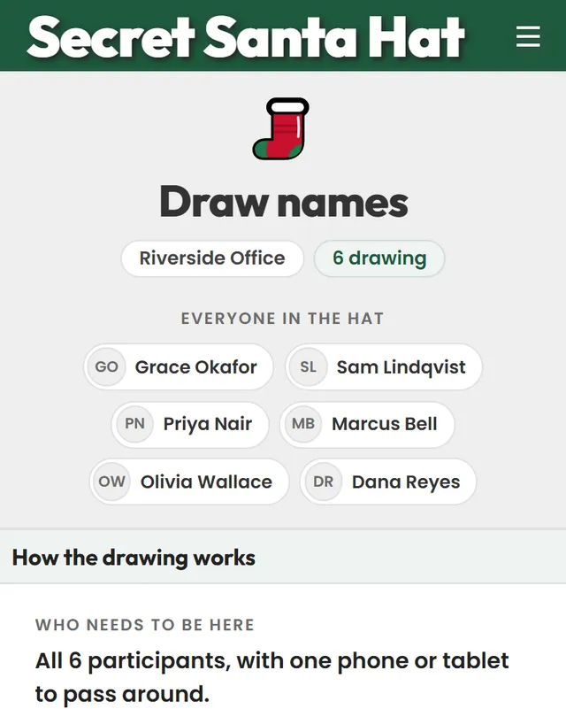 The draw page in the Stocking theme